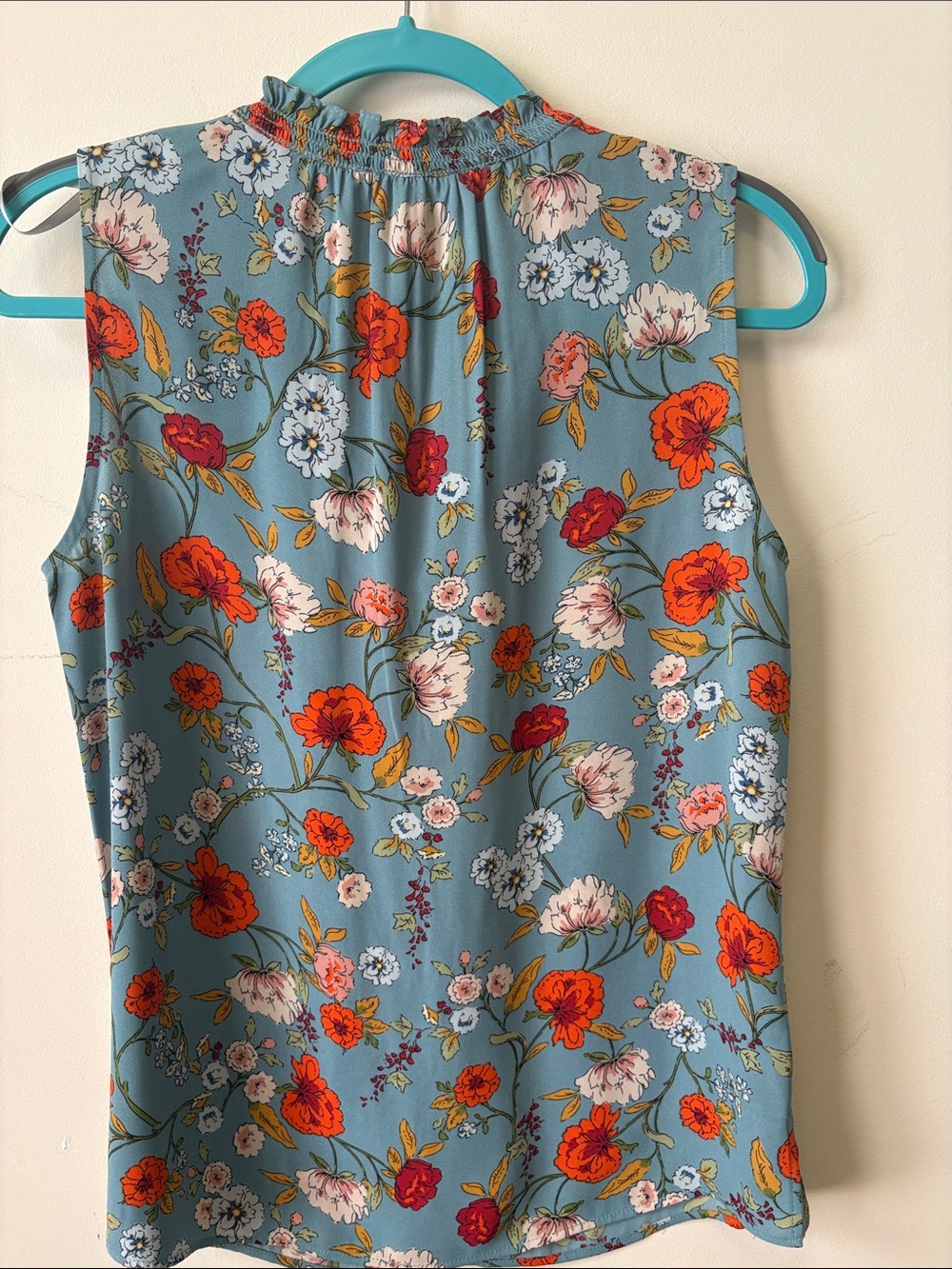 Daniel Rainn Teal Floral Ruffle V-Neck Sleeveless Top - Picture 4 of 7